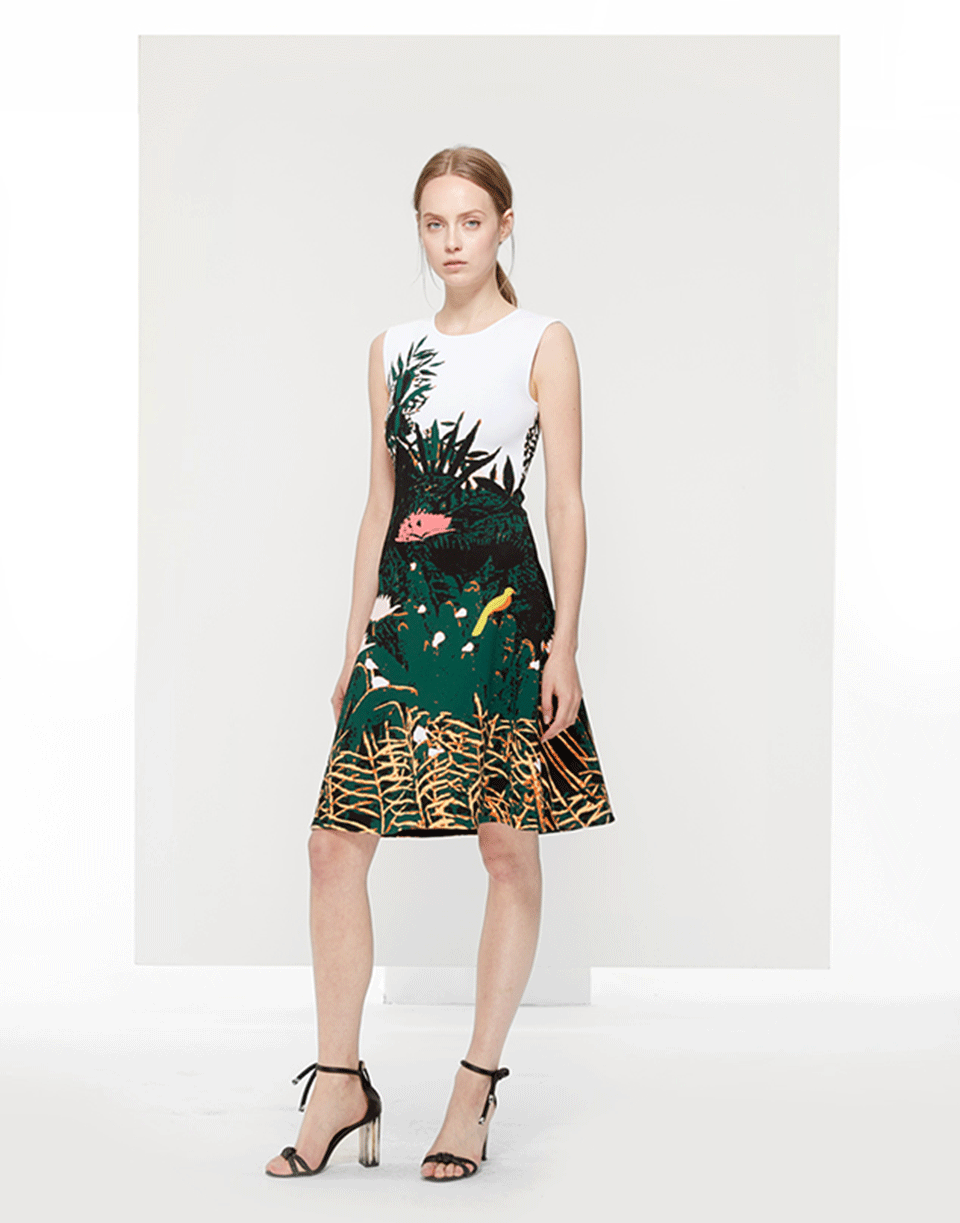 OSCAR DE LA RENTA-Fit And Flare Intarsia Dress-