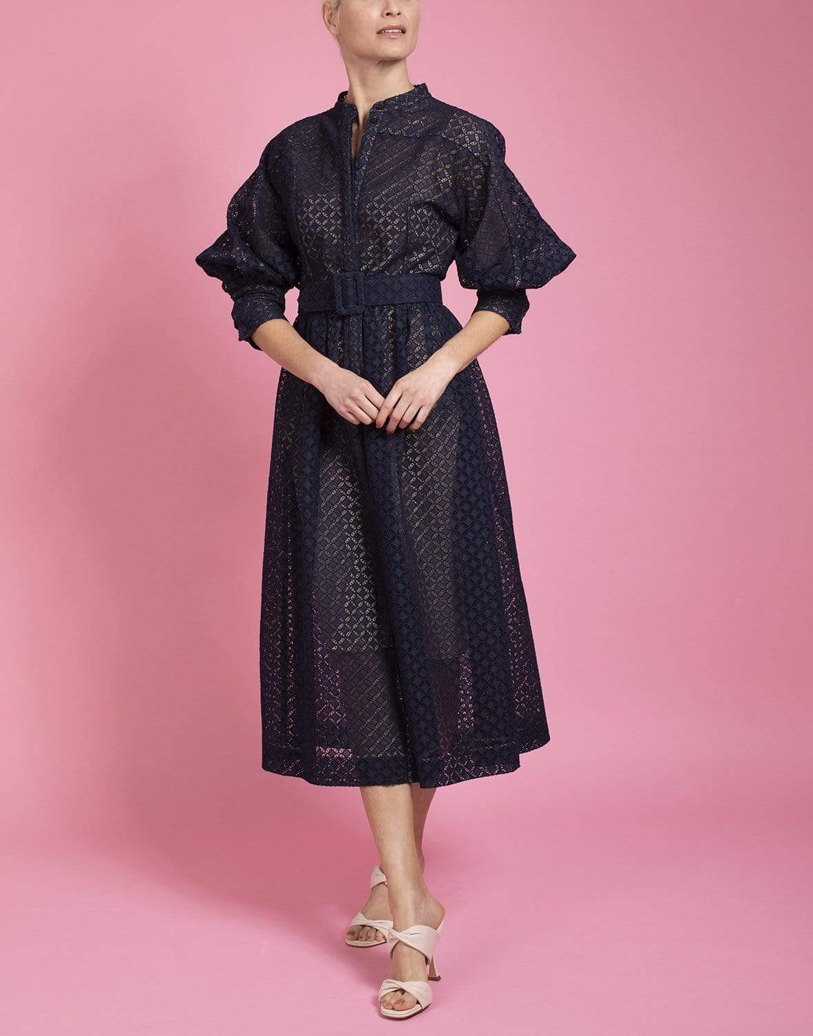OSCAR DE LA RENTA-Button Front Balloon Sleeve Dress-