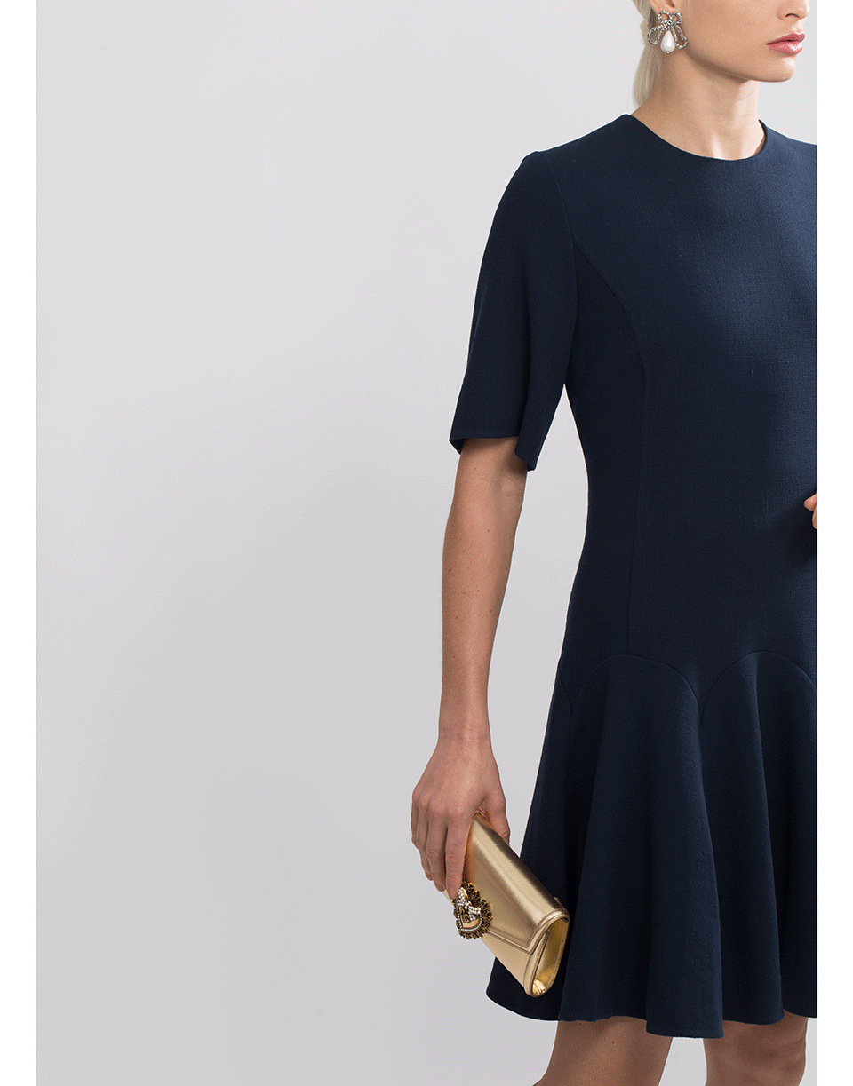 OSCAR DE LA RENTA-Flounce Hem Shift Dress-NAVY