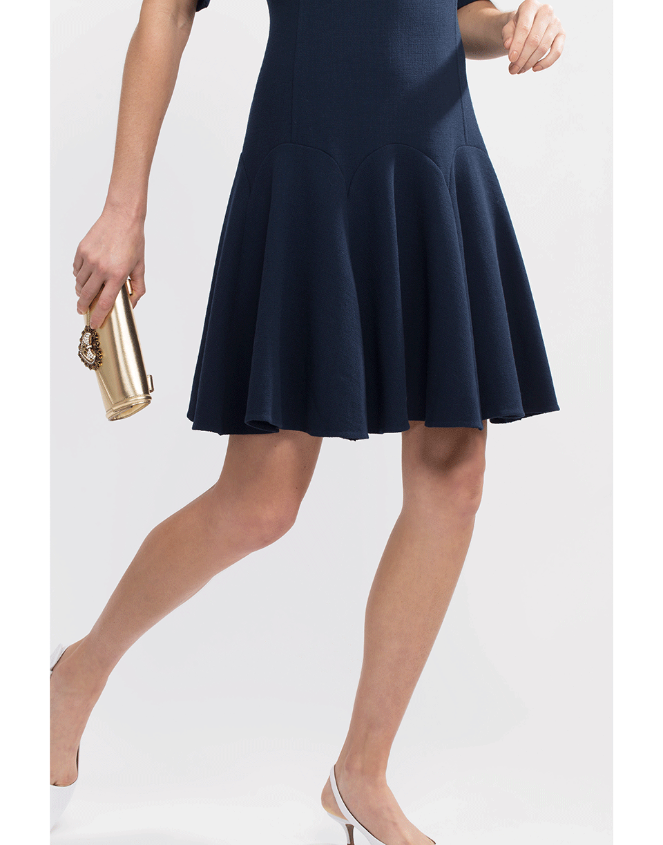 OSCAR DE LA RENTA-Flounce Hem Shift Dress-NAVY