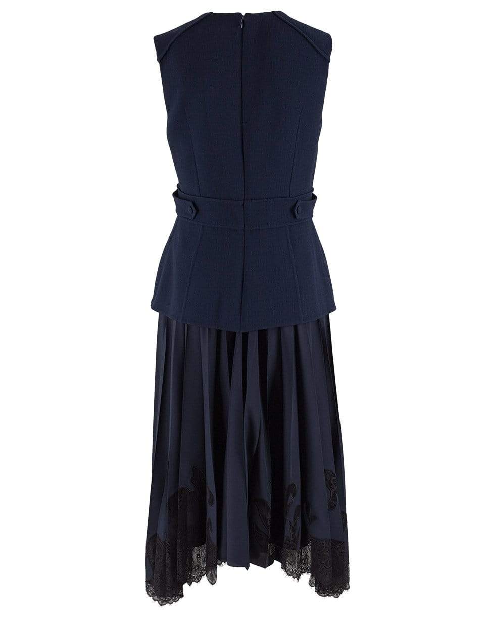 OSCAR DE LA RENTA-Navy Fitted Top and Silk Lace Insert Skirt Dress-