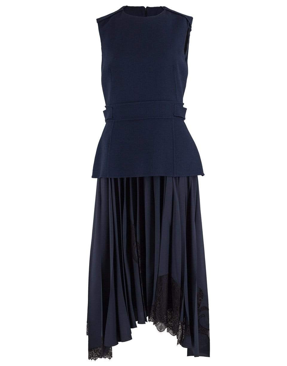OSCAR DE LA RENTA-Navy Fitted Top and Silk Lace Insert Skirt Dress-
