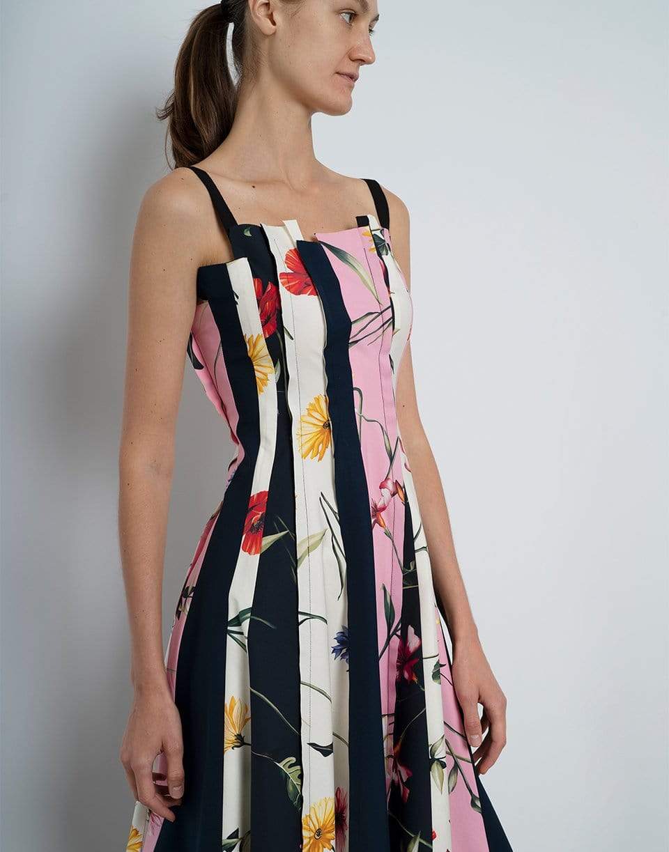 OSCAR DE LA RENTA-Square Neck Floral Midi Dress-NAVY