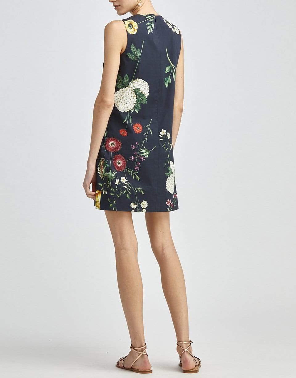 OSCAR DE LA RENTA-Tossed Botanical Print Sleeveless Shift Dress-