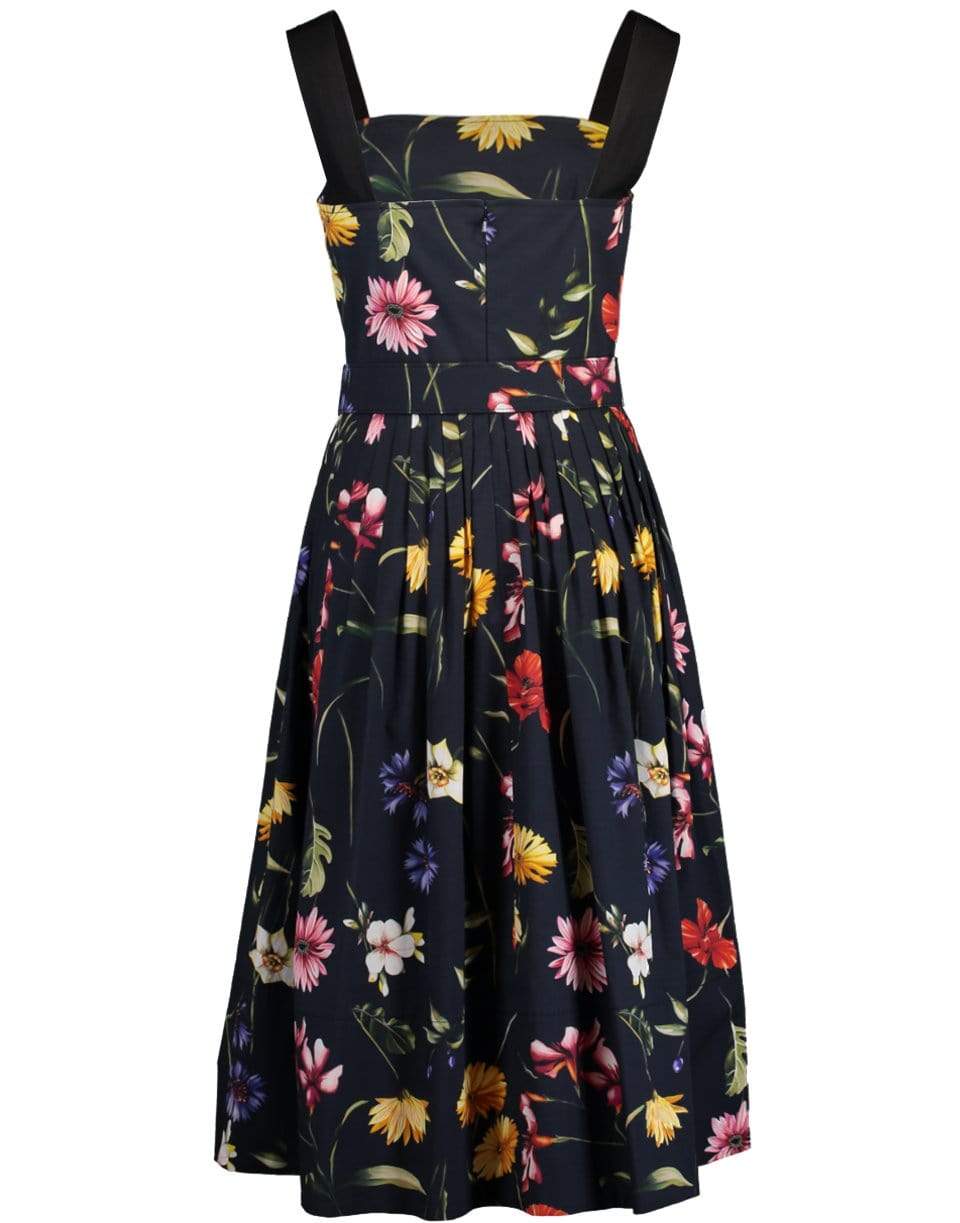OSCAR DE LA RENTA-Square Neckline A-Line Floral Day Dress-