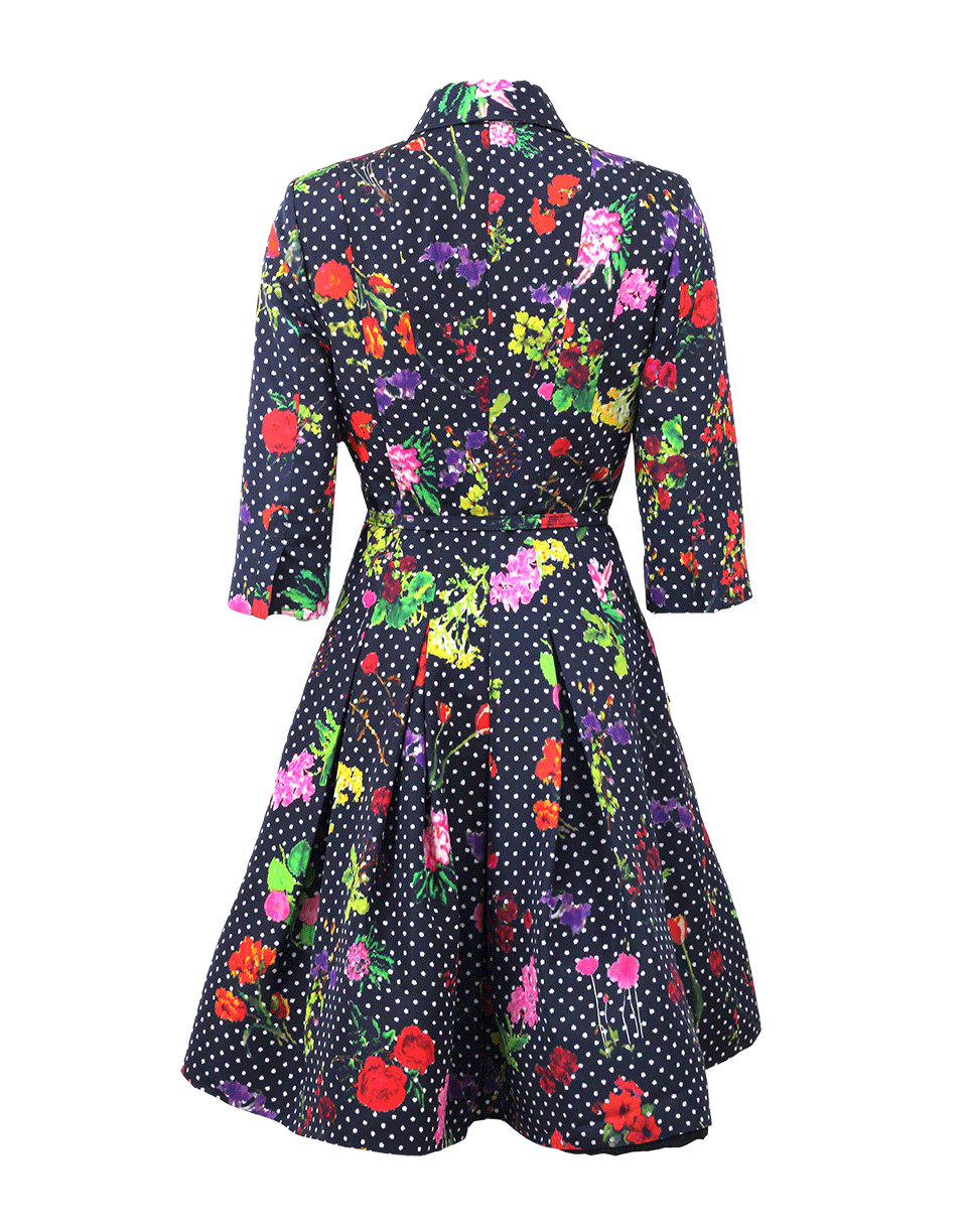 OSCAR DE LA RENTA-Three-Quarter Sleeve Full Skirt Shirt Dress-