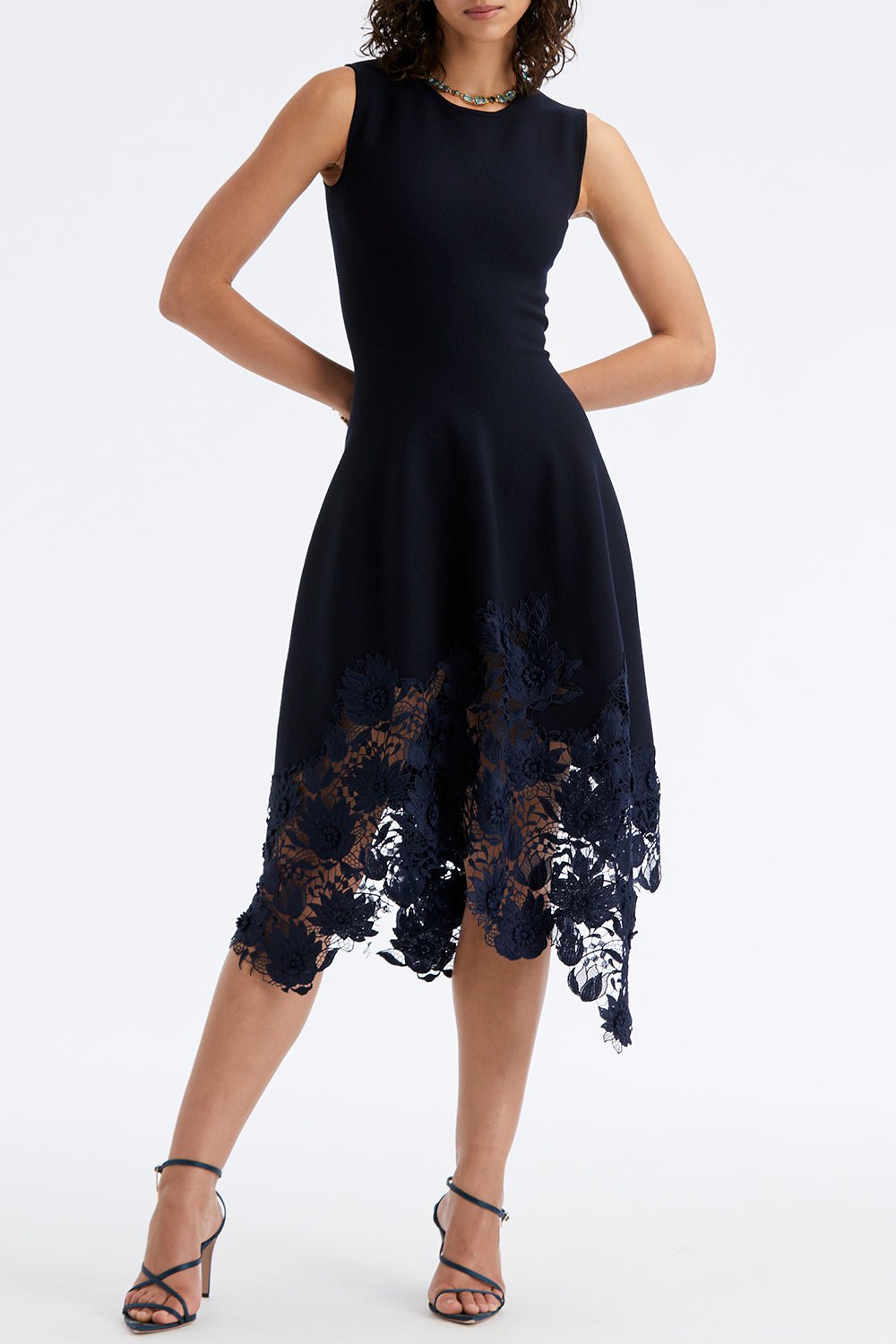 OSCAR DE LA RENTA-Jewel Neck Inset Dress-