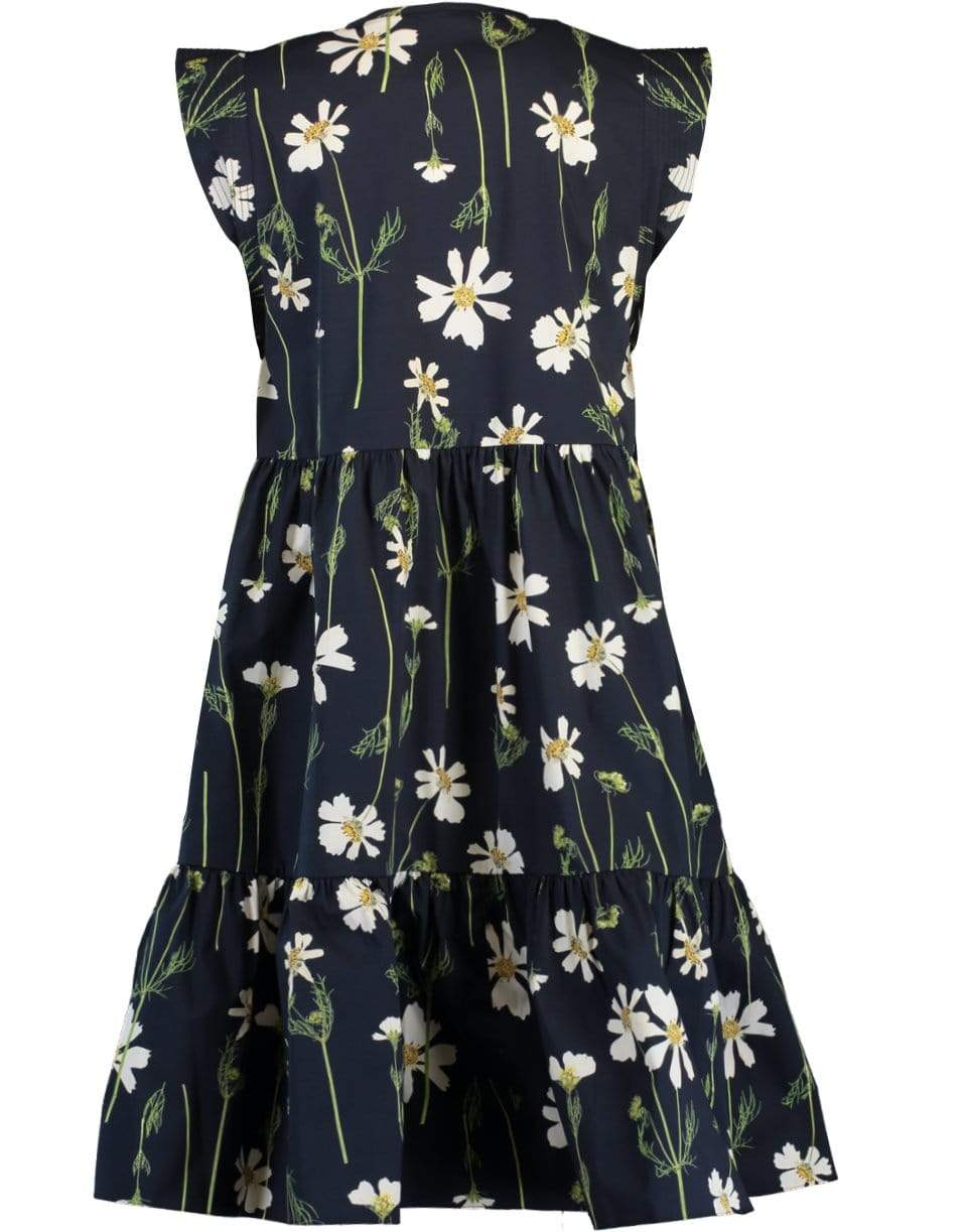 OSCAR DE LA RENTA-Navy Cap Sleeve Drop Waist Floral Dress-