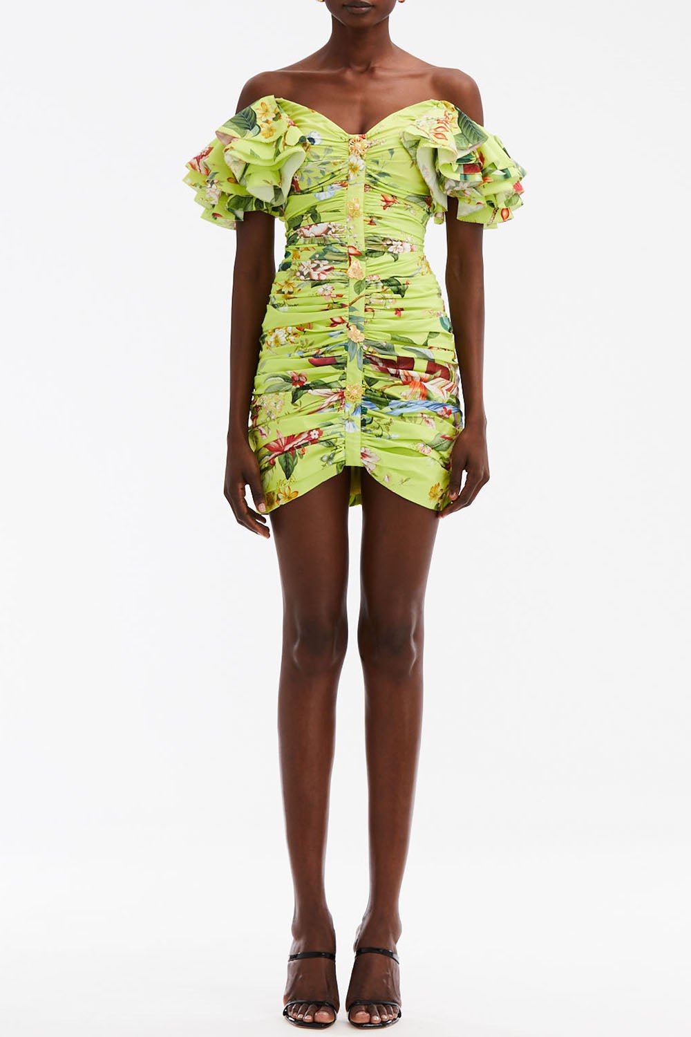OSCAR DE LA RENTA-Off Shoulder Ruffle Mini Dress-NEONYLMU