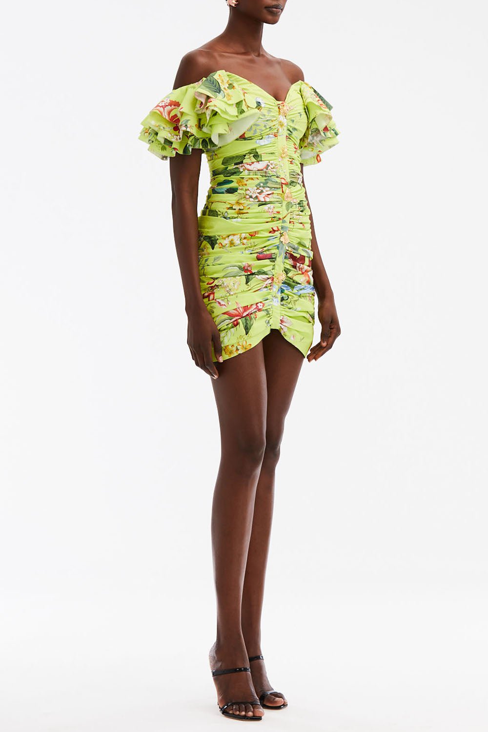 OSCAR DE LA RENTA-Off Shoulder Ruffle Mini Dress-NEONYLMU