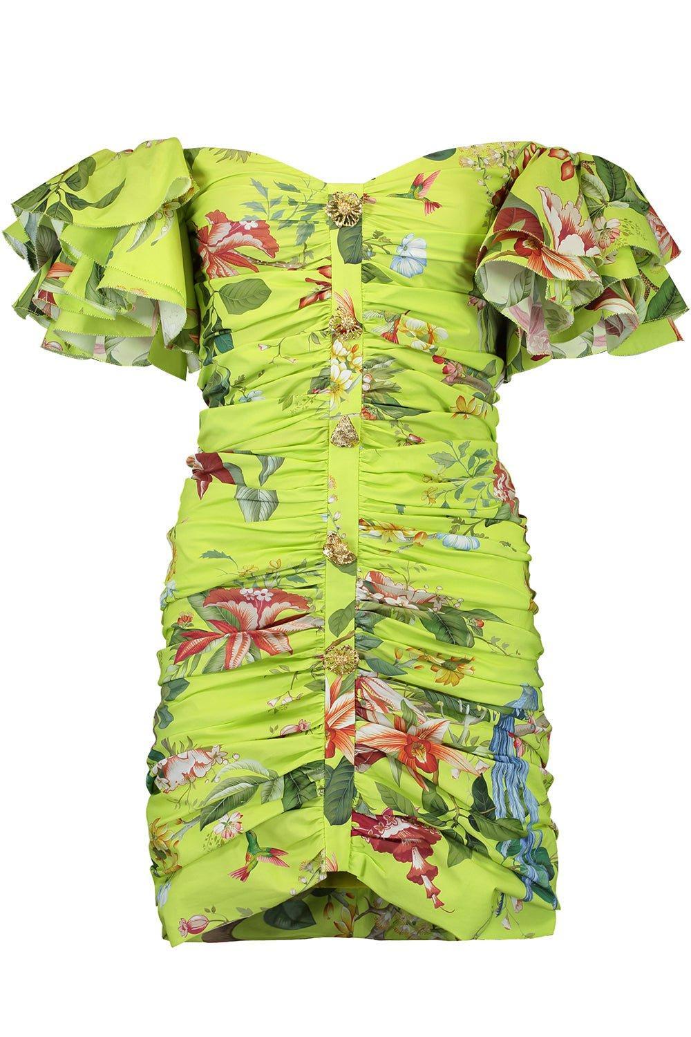 OSCAR DE LA RENTA-Off Shoulder Ruffle Mini Dress-NEONYLMU