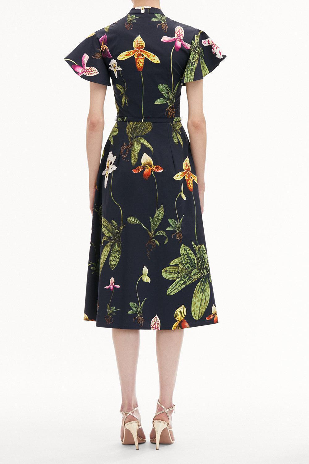 OSCAR DE LA RENTA-Short Sleeve Orchid Midi Dress-