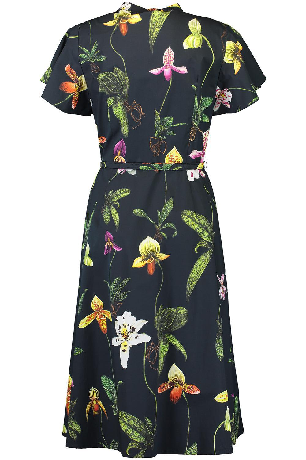 OSCAR DE LA RENTA-Short Sleeve Orchid Midi Dress-