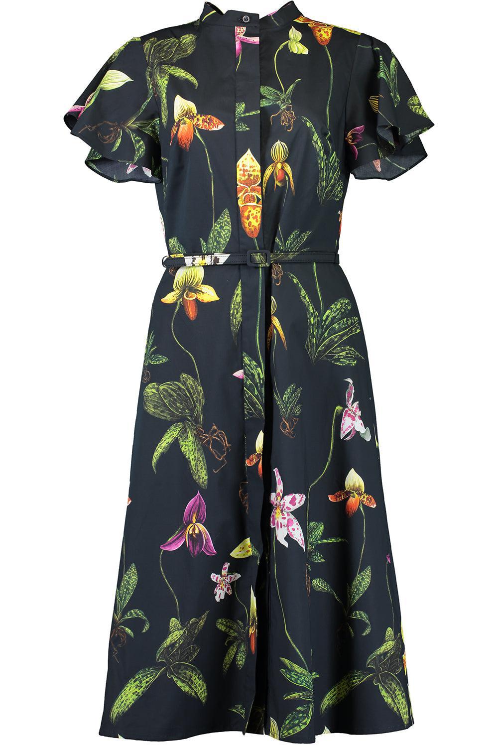 OSCAR DE LA RENTA-Short Sleeve Orchid Midi Dress-