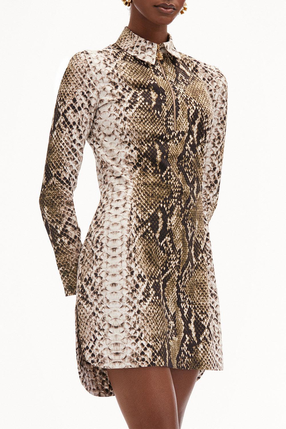 OSCAR DE LA RENTA-Snake Poplin Shirt Dress-