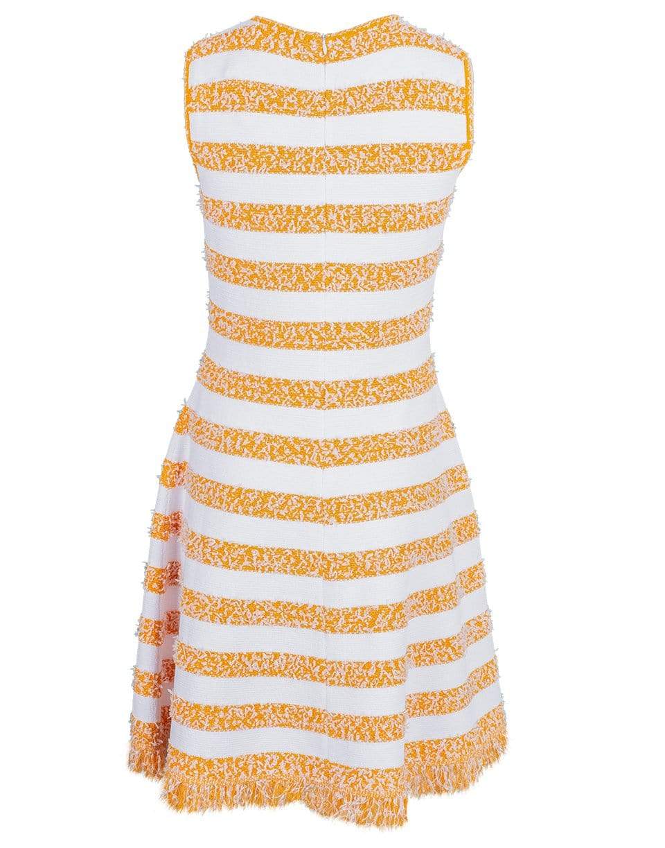 OSCAR DE LA RENTA-Fringe Trim Striped Knit Dress-