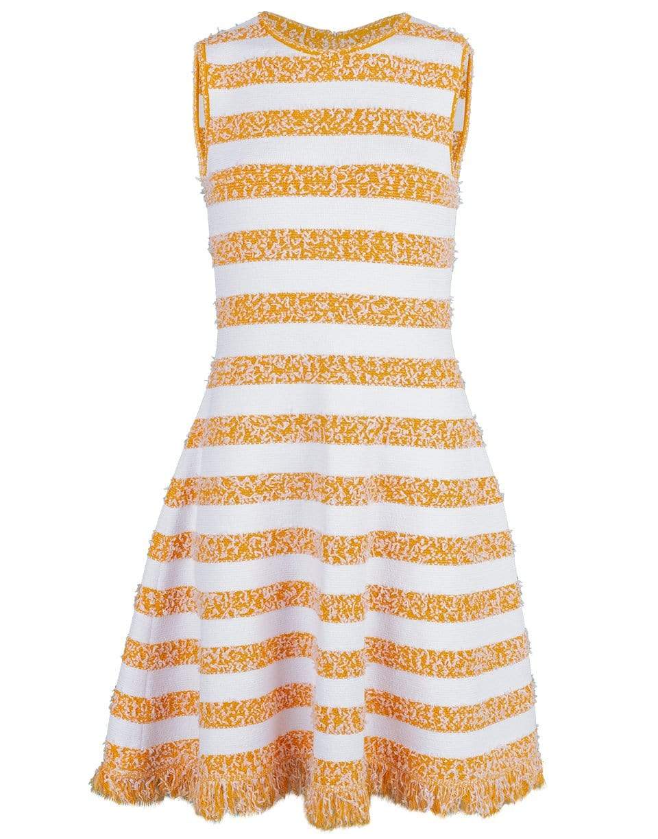 OSCAR DE LA RENTA-Fringe Trim Striped Knit Dress-