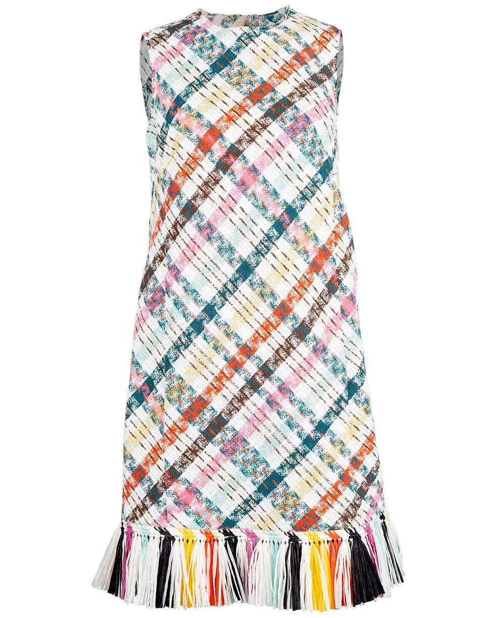 OSCAR DE LA RENTA-Fringe Trim Tweed Shift Dress-