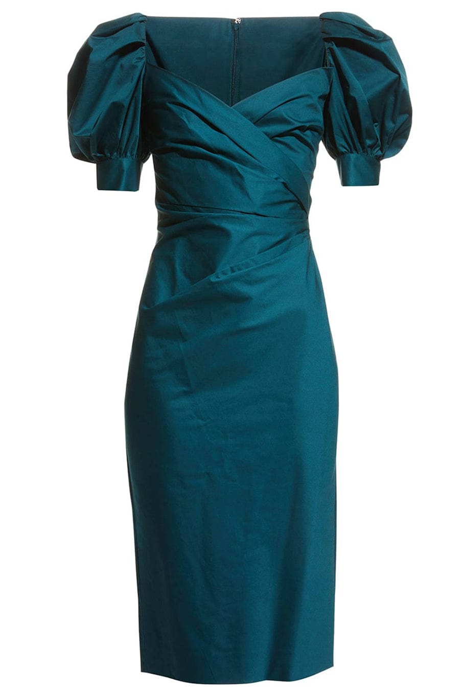 OSCAR DE LA RENTA-Puff Sleeve V Neck Pencil Dress-