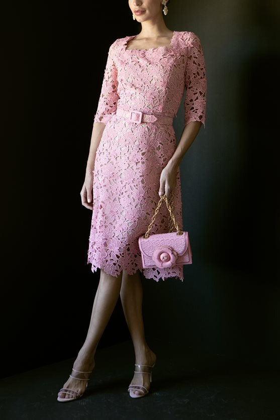 OSCAR DE LA RENTA-Floral Guipure Lace Midi Dress-PETAL