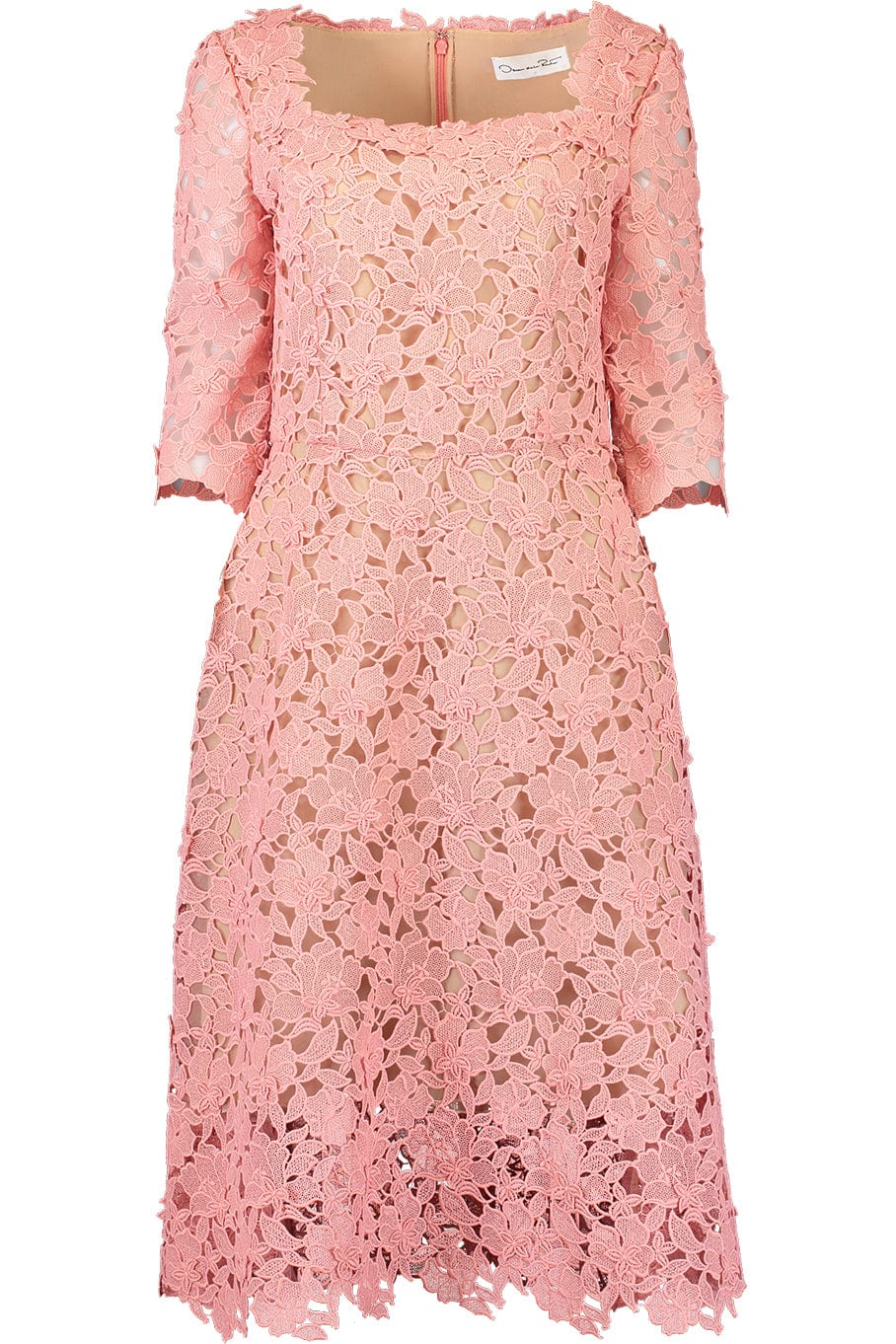 OSCAR DE LA RENTA-Floral Guipure Lace Midi Dress-PETAL