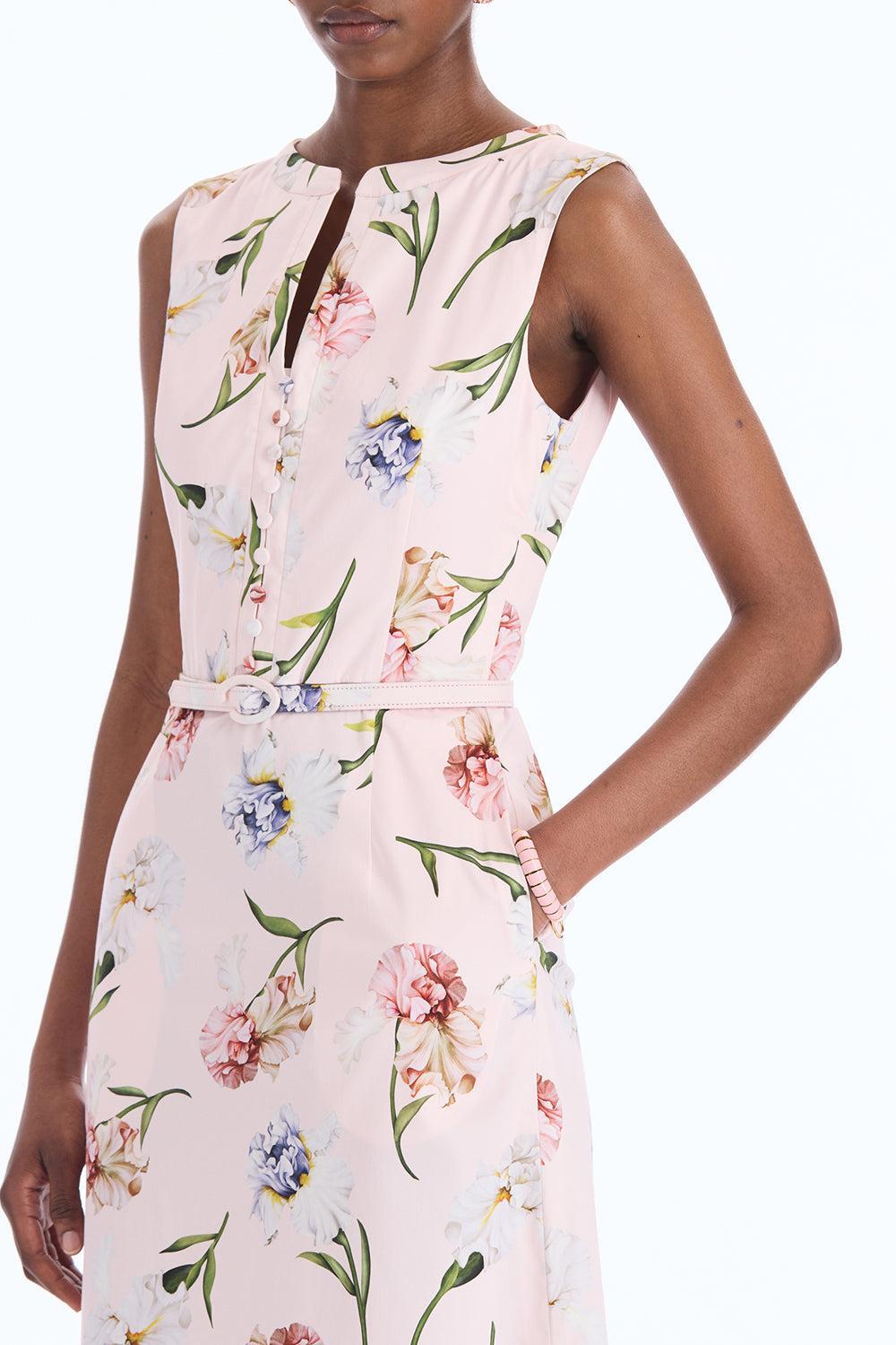  Sleeveless Painted Iris Poplin Day Dress-PINK-2-CLOTHINGDRESSCASUAL-OSCAR DE LA RENTA 
