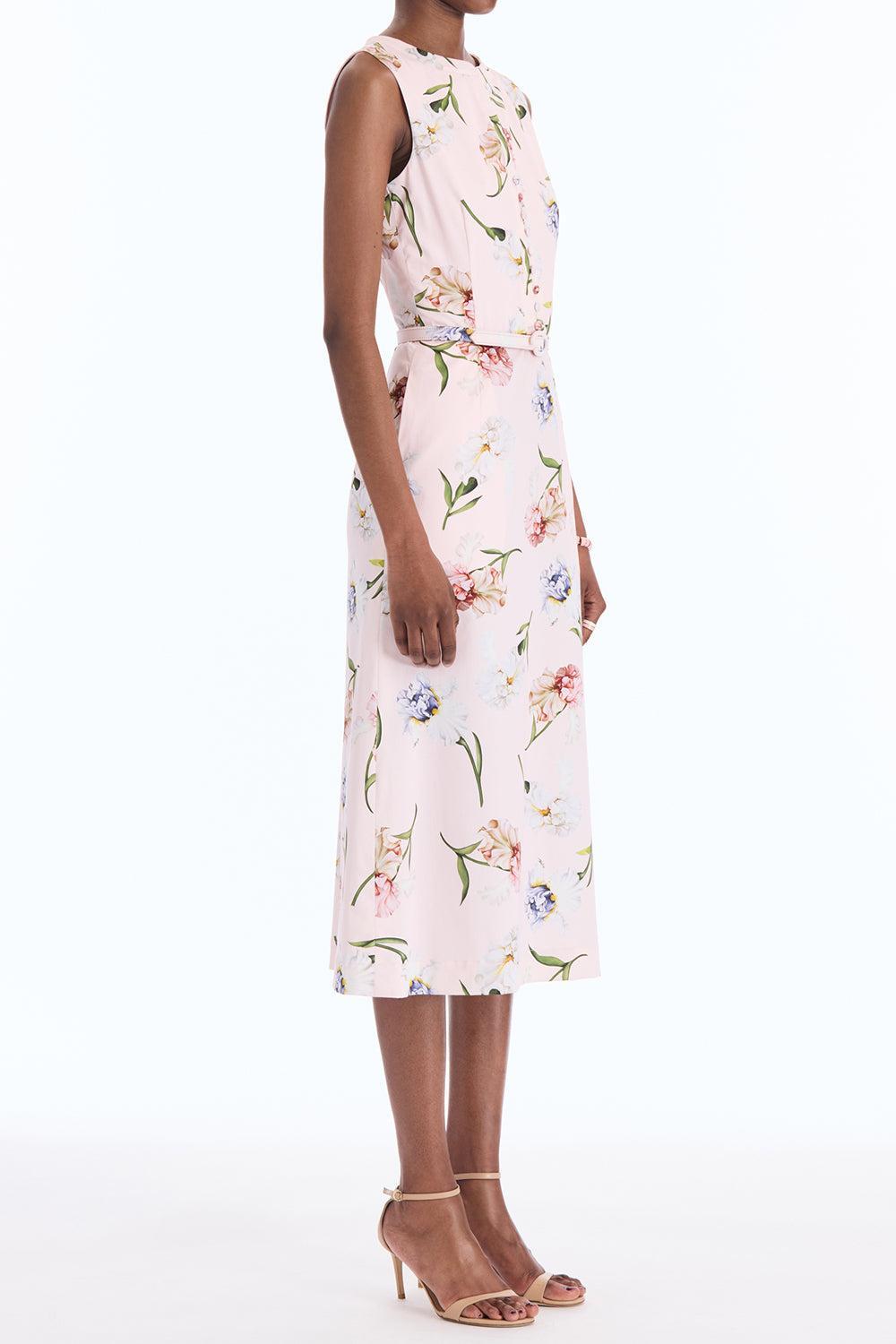 Sleeveless Painted Iris Poplin Day Dress-PINK-2-CLOTHINGDRESSCASUAL-OSCAR DE LA RENTA