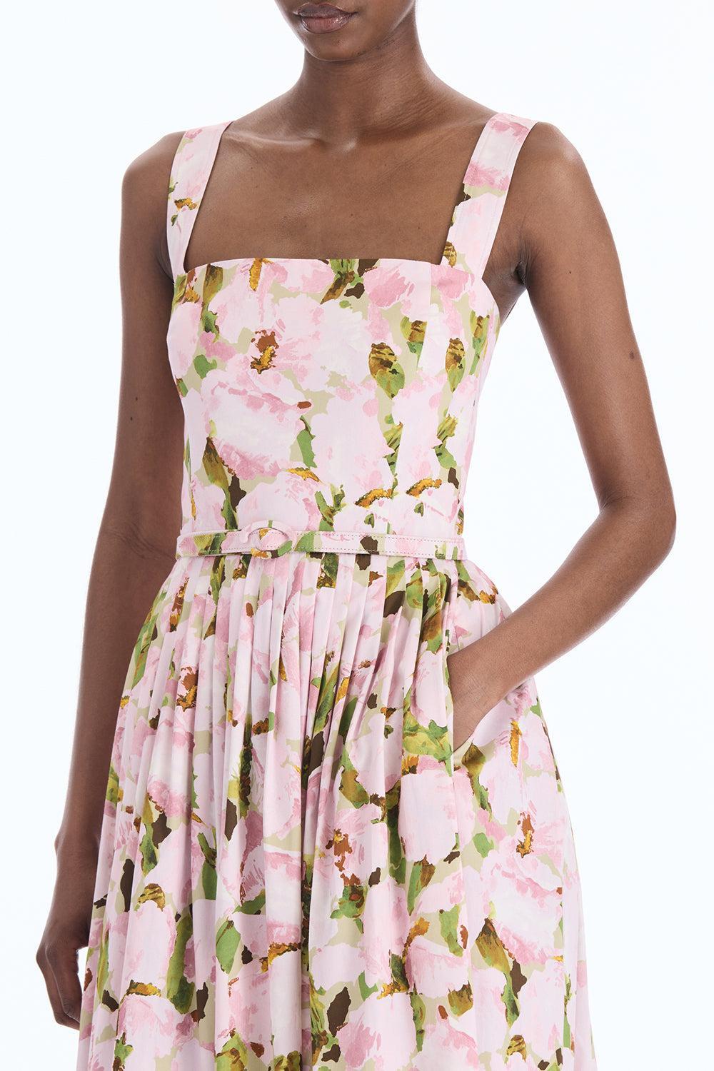  Sleeveless Watercolor Iris Poplin Day Dress-PINK-2-CLOTHINGDRESSCASUAL-OSCAR DE LA RENTA 