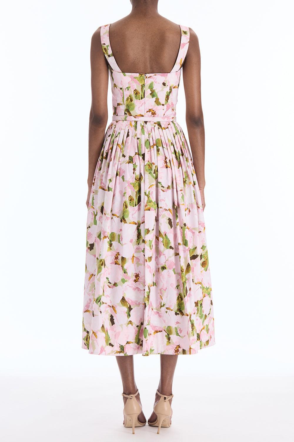  Sleeveless Watercolor Iris Poplin Day Dress-PINK-2-CLOTHINGDRESSCASUAL-OSCAR DE LA RENTA 