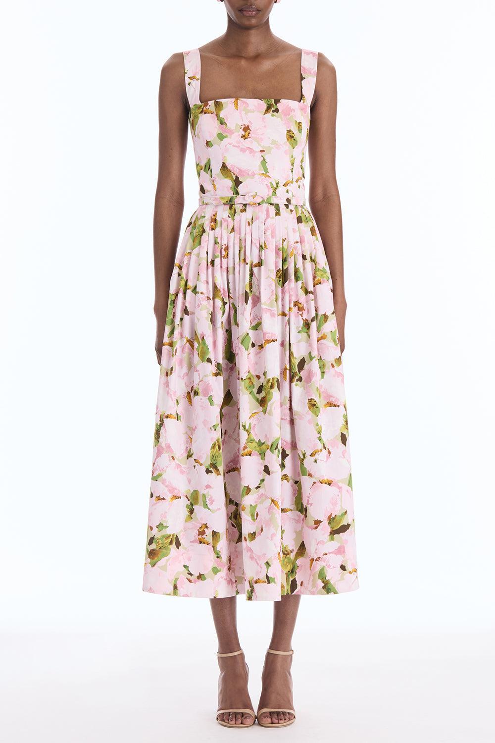  Sleeveless Watercolor Iris Poplin Day Dress-PINK-2-CLOTHINGDRESSCASUAL-OSCAR DE LA RENTA 