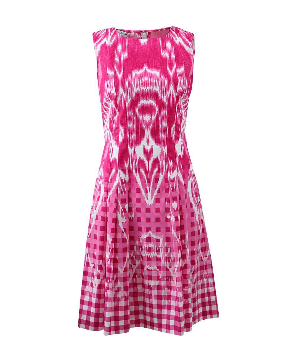 OSCAR DE LA RENTA-Gingham Ikat Drop Waist Dress-