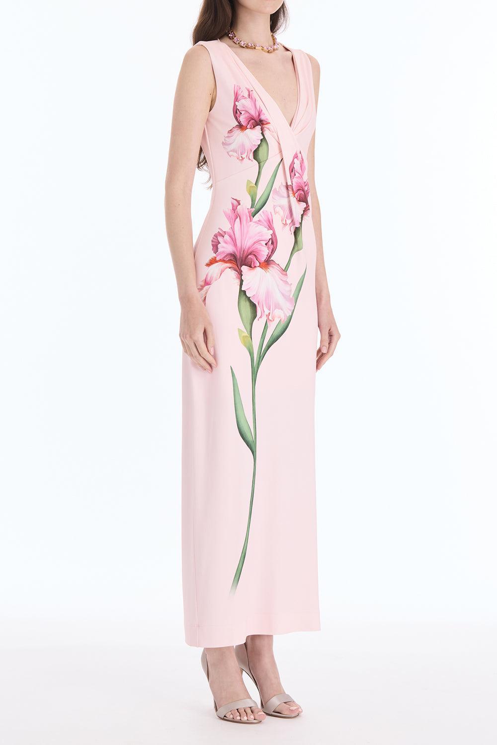  Sleeveless Draped Painted Iris Day Dress-PINK-4-CLOTHINGDRESSCASUAL-OSCAR DE LA RENTA 