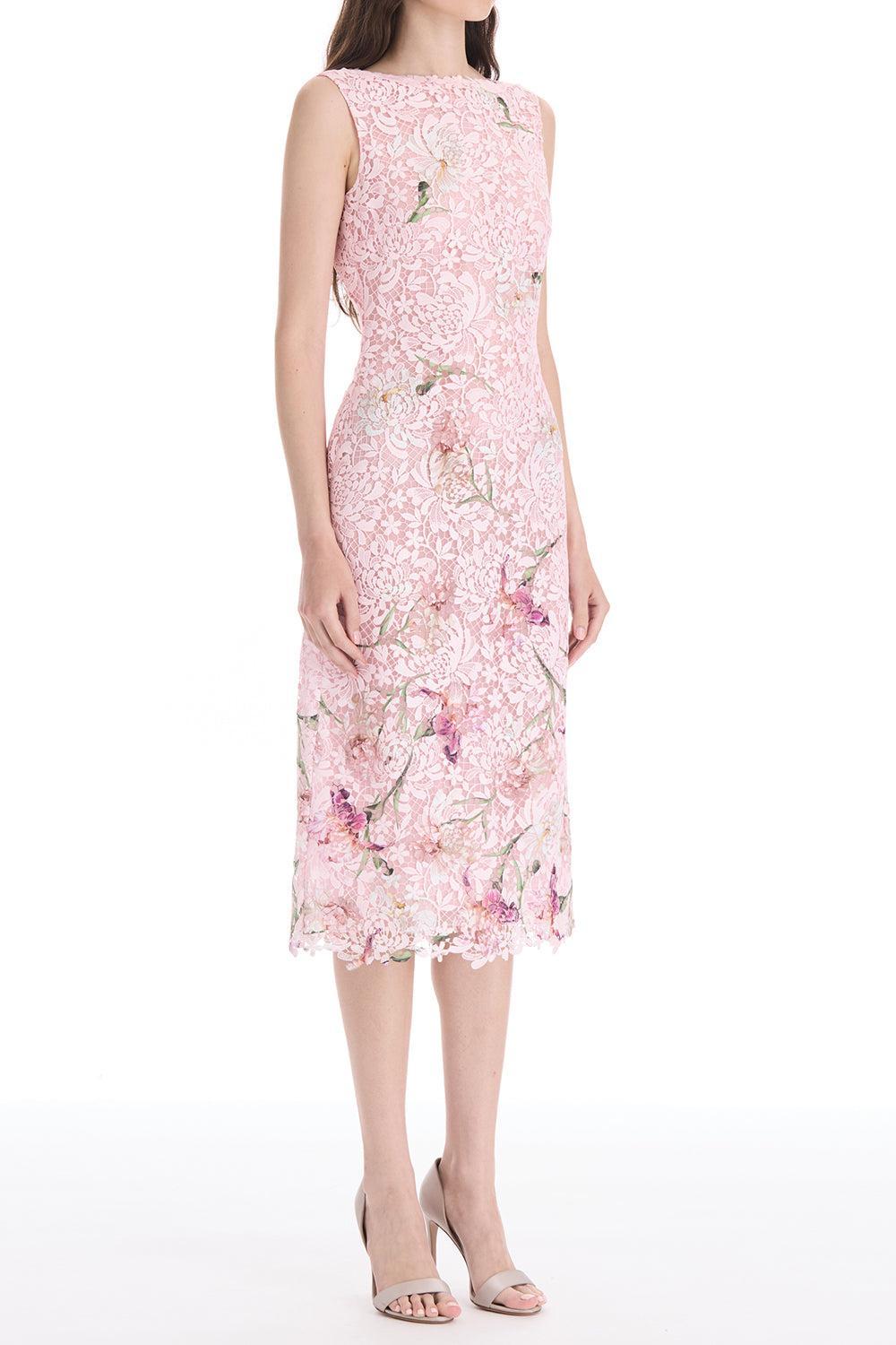 Cape Sleeve Painted Iris Lace Day Dress-PINK-6-CLOTHINGDRESSCASUAL-OSCAR DE LA RENTA