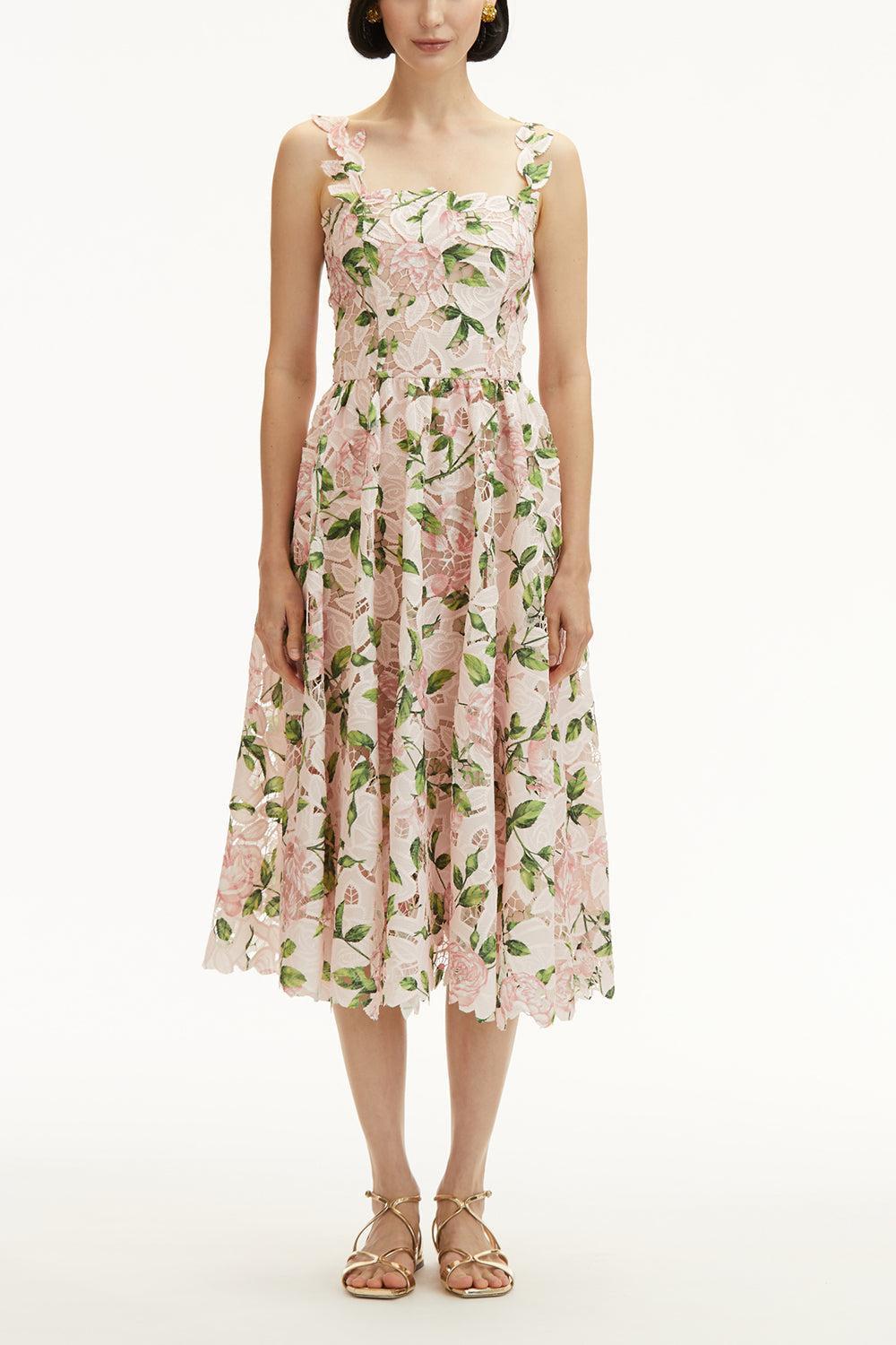 SLEEVELESS GARDEN ROSE DRESS-PINK/BLUSH-4-CLOTHINGDRESSCASUAL-OSCAR DE LA RENTA