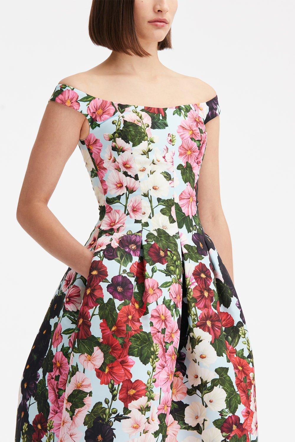 OSCAR DE LA RENTA-Off Shoulder Tea Length Dress-