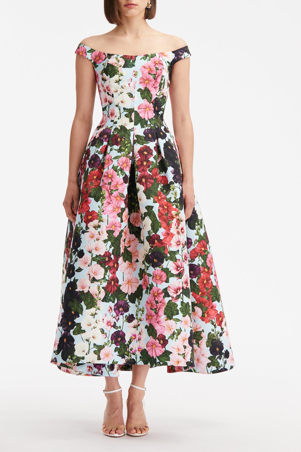 OSCAR DE LA RENTA-Off Shoulder Tea Length Dress-