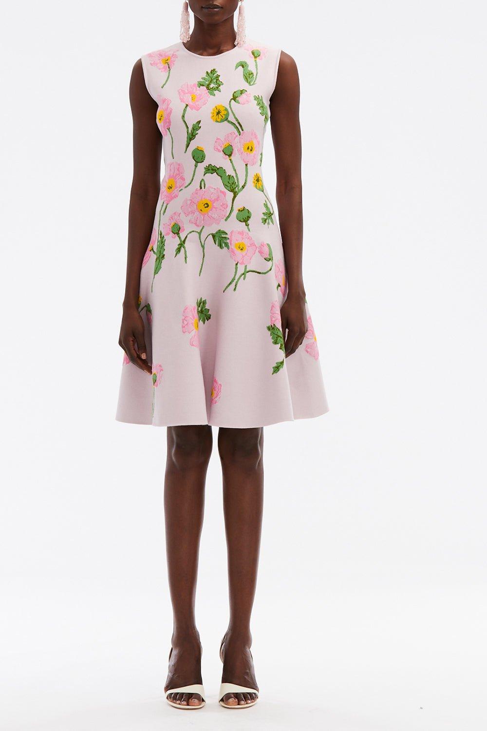 OSCAR DE LA RENTA-Printed Poppies Fit And Flare Dress-