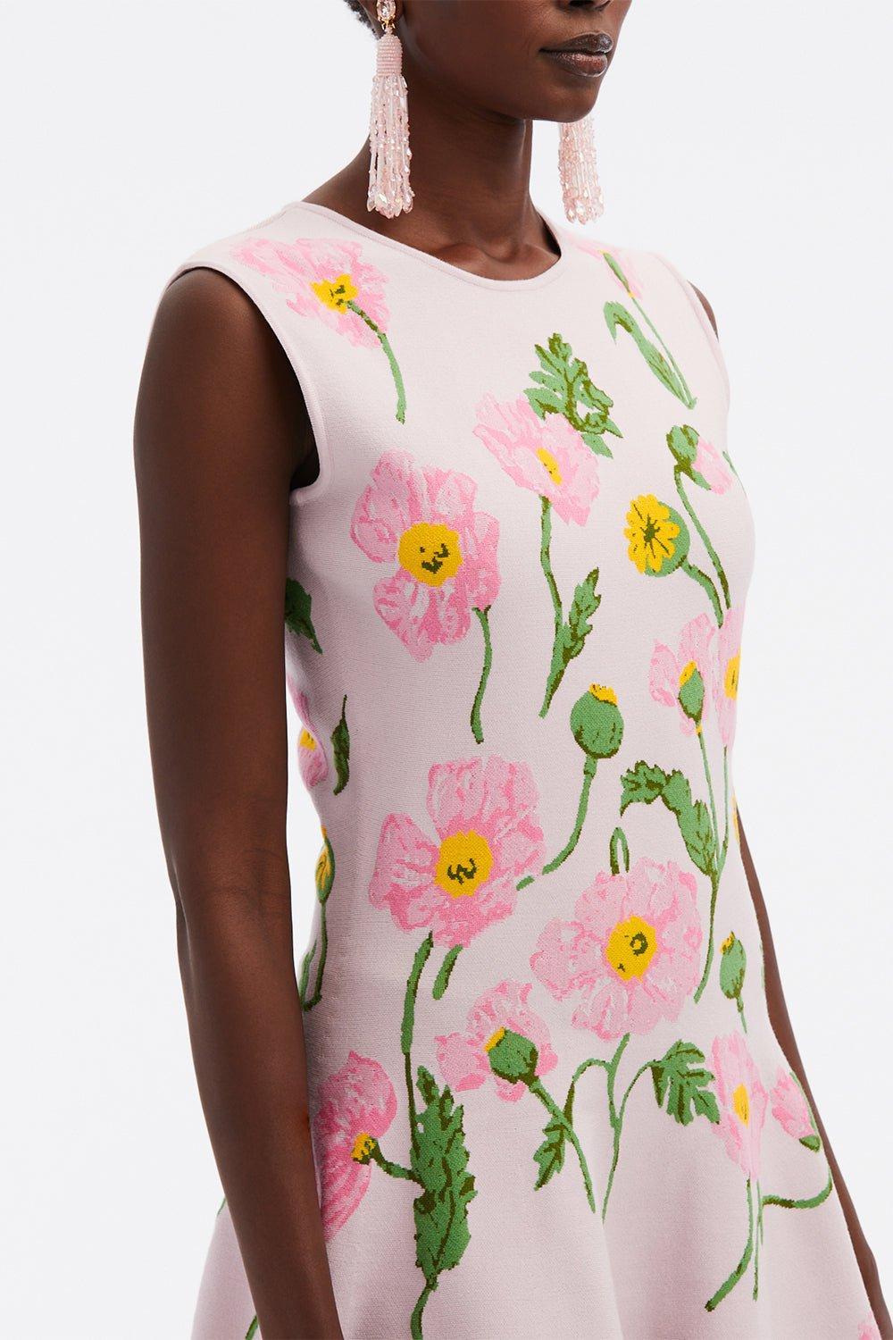 OSCAR DE LA RENTA-Printed Poppies Fit And Flare Dress-