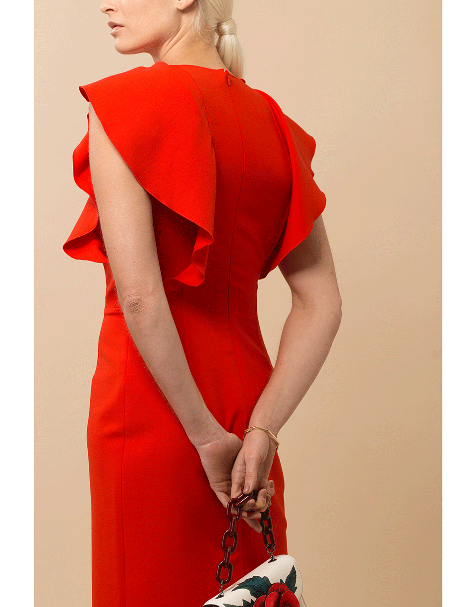 OSCAR DE LA RENTA-Ruffle Wool Midi Dress-