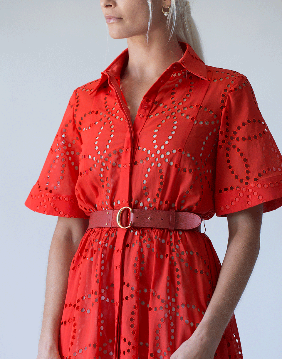 OSCAR DE LA RENTA-Full Skirt Collared Dress-POPPY