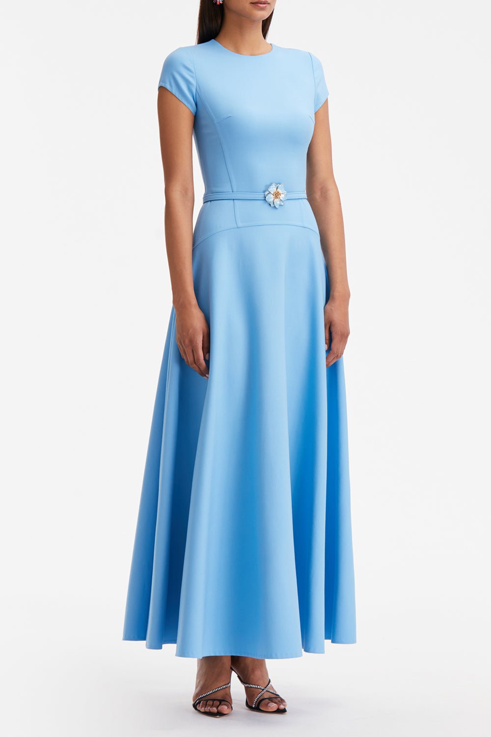 OSCAR DE LA RENTA-Floral Belt Maxi Dress-PWDRBLUE