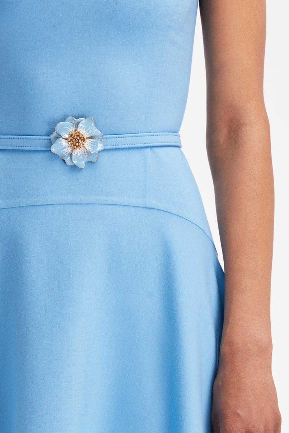 OSCAR DE LA RENTA-Floral Belt Maxi Dress-PWDRBLUE