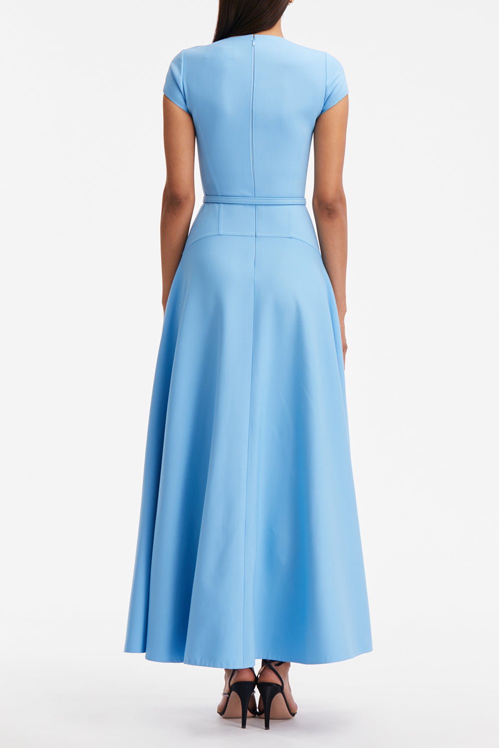 OSCAR DE LA RENTA-Floral Belt Maxi Dress-PWDRBLUE
