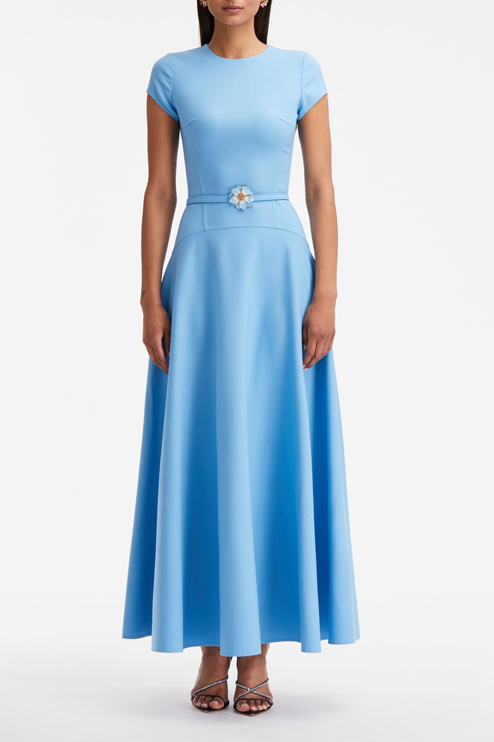 OSCAR DE LA RENTA-Floral Belt Maxi Dress-PWDRBLUE