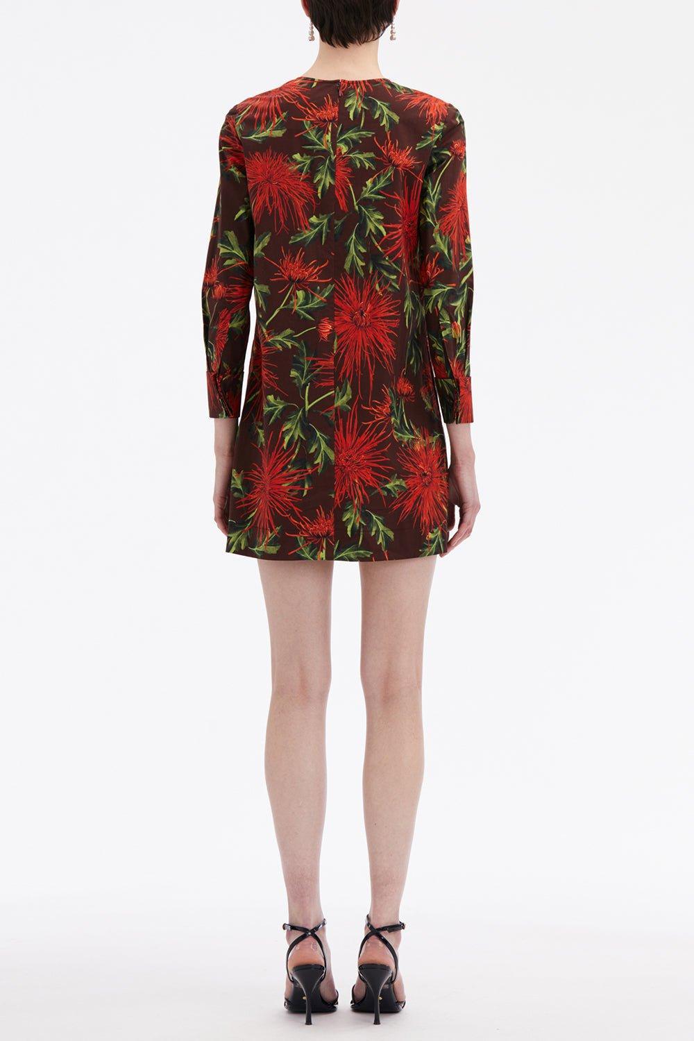 OSCAR DE LA RENTA-Three Quarter Sleeve Button Shift Dress-