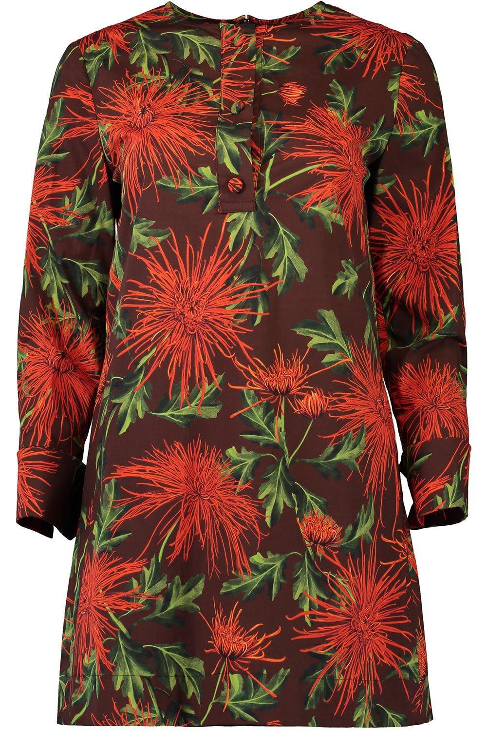 OSCAR DE LA RENTA-Three Quarter Sleeve Button Shift Dress-