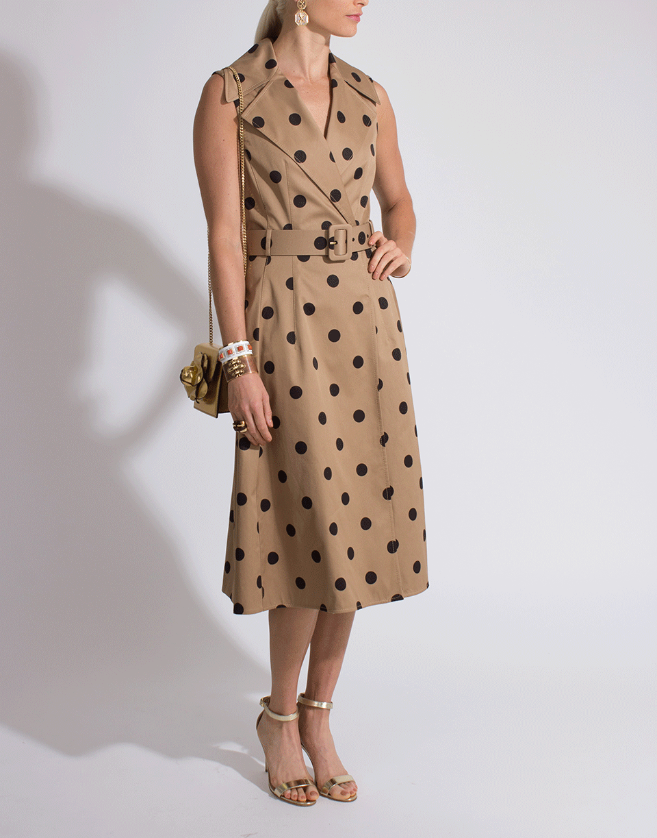 OSCAR DE LA RENTA-Polka Dot Belted Trench Dress-