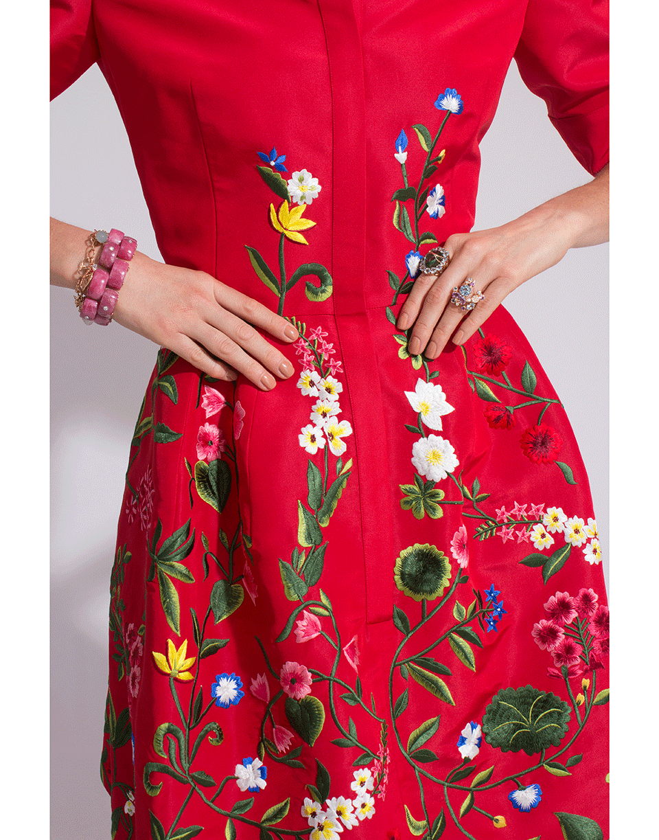 OSCAR DE LA RENTA-Balloon Bottom Embroidered Dress-