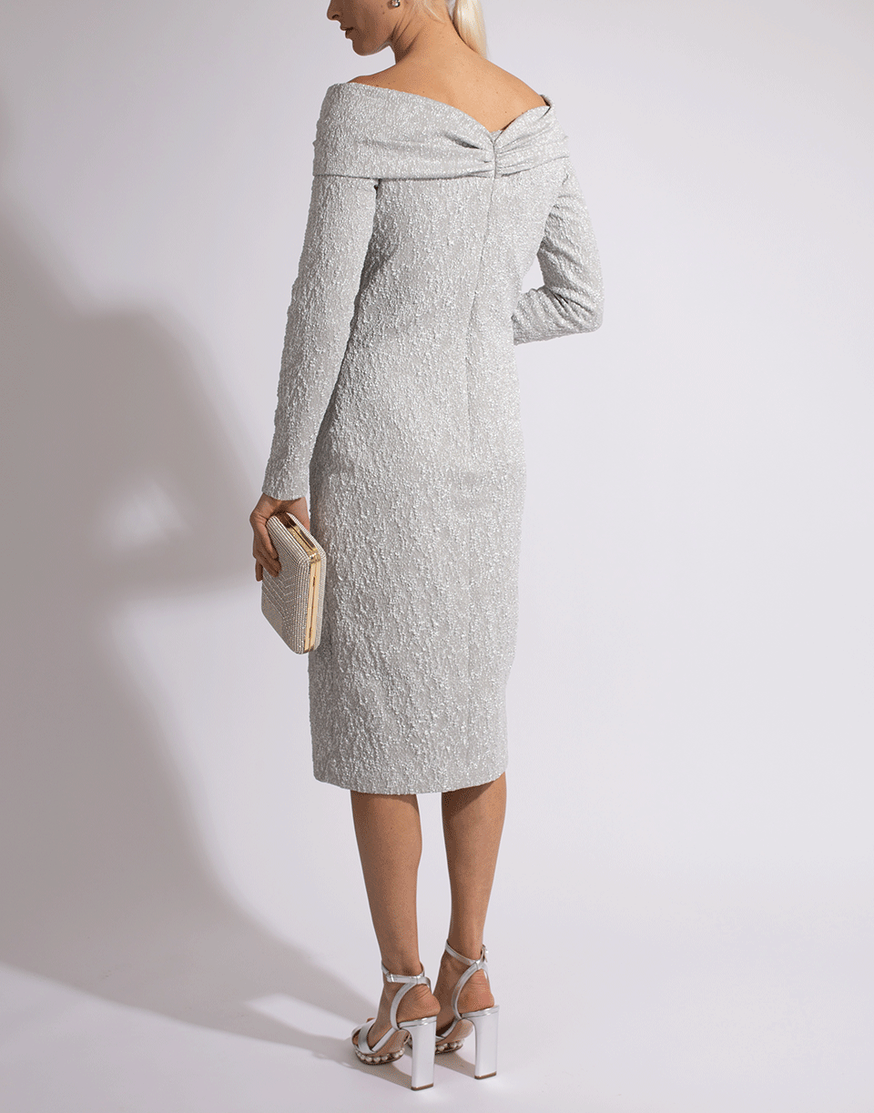 OSCAR DE LA RENTA-Off Shoulder Dress-SILVER