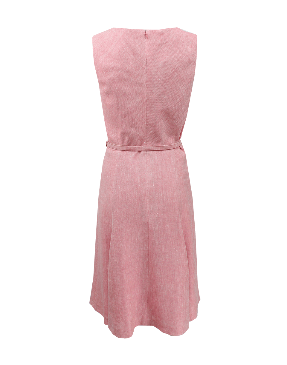OSCAR DE LA RENTA-Sleeveless Silk Linen V-Neck Dress-